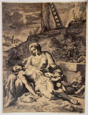 Engraving by Champion after CARRACI, "Pieta" early 17th century
