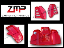 NEW HONDA ATC250R 85-86 PLASTIC FIGHTING RED FRONT AND REAR FENDER SET + SCOOPS