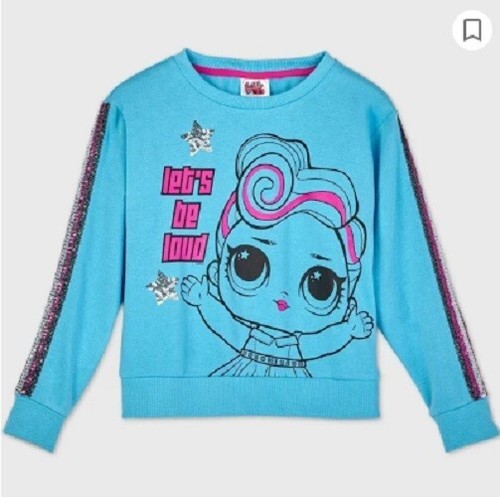 LOL ReMix NEU♈Mädchen bedrucktes Pailletten Sweat Top Gr. XS~Türkis/Rosa Figur