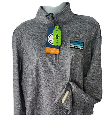 Life Is Good LS Mid Weight Pullover Zip Moisture Wicking UPF Chest46in Women L