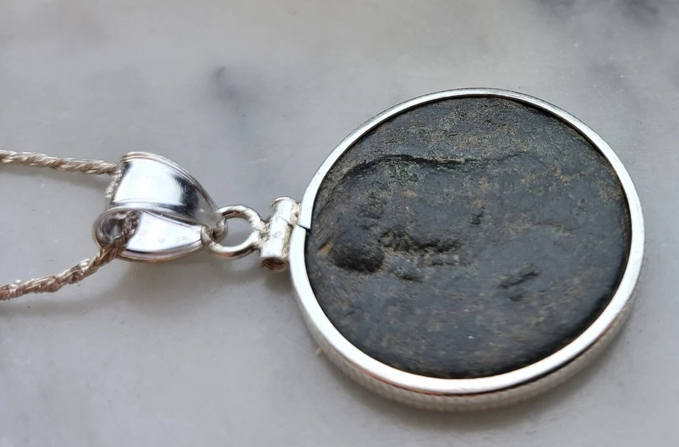 Auténtico Collar de Plata 925 Moneda del Emperador Vespasiano Antiguo Imperio Romano Foto 3 de 4