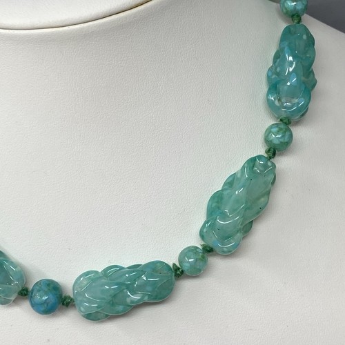 French Glass Bead Necklace Mint Green Lamp Work Hand Made Marble Collar VTG 16" - Picture 4 of 16