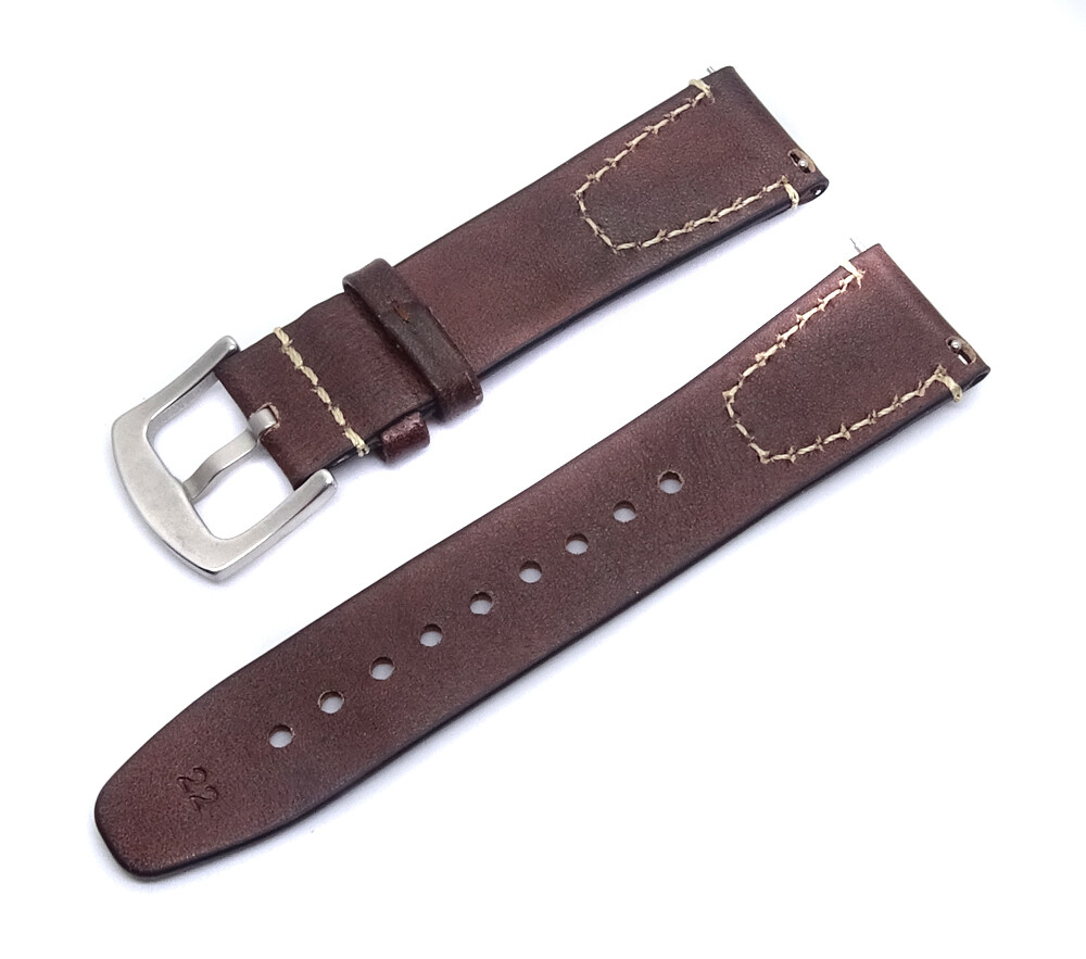 wmt Leather Strap／新品 Watch Strap Genuine Leather 20mm I 22 Mm Dark Brown, Light