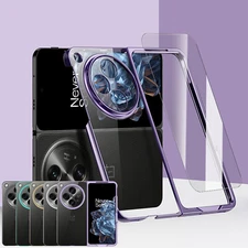 For OnePlus Open Plating Crystal Clear Case with Tempered Galss Screen Protector