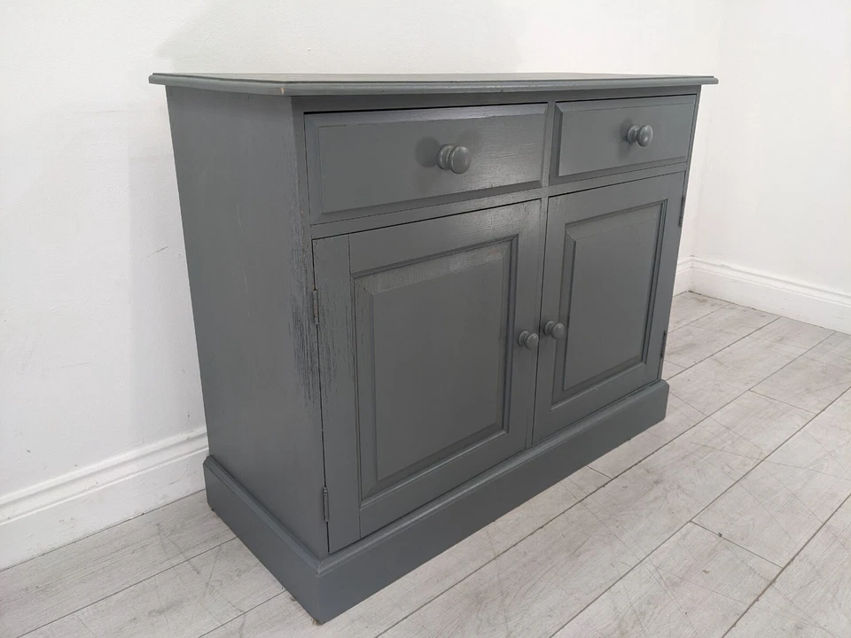 SIDEBOARD Pine Grey Painted 2 Drawer 2 Door Shelved Cupboard FREE DELIVERY - Image 2 of 4