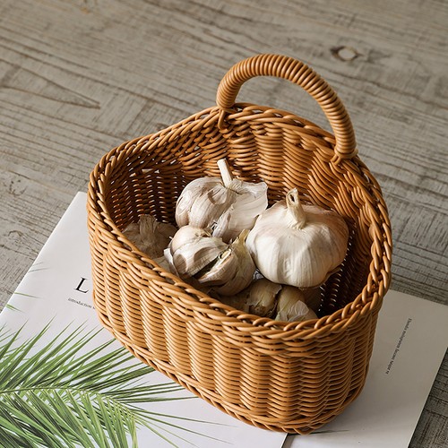 1x Hanging Woven Flower Storage Basket Wall-Mounted Wicker Organizer Home Decor - Picture 3 of 14