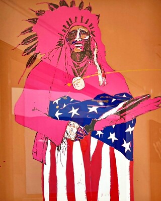 Fritz Scholder Last Indian With Flag Large Serigraph Custom Taos