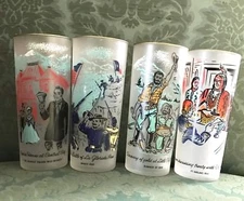 Set Of 4 Libbey Frosted Centennial Colorado History Glasses Carter Oil Vintage