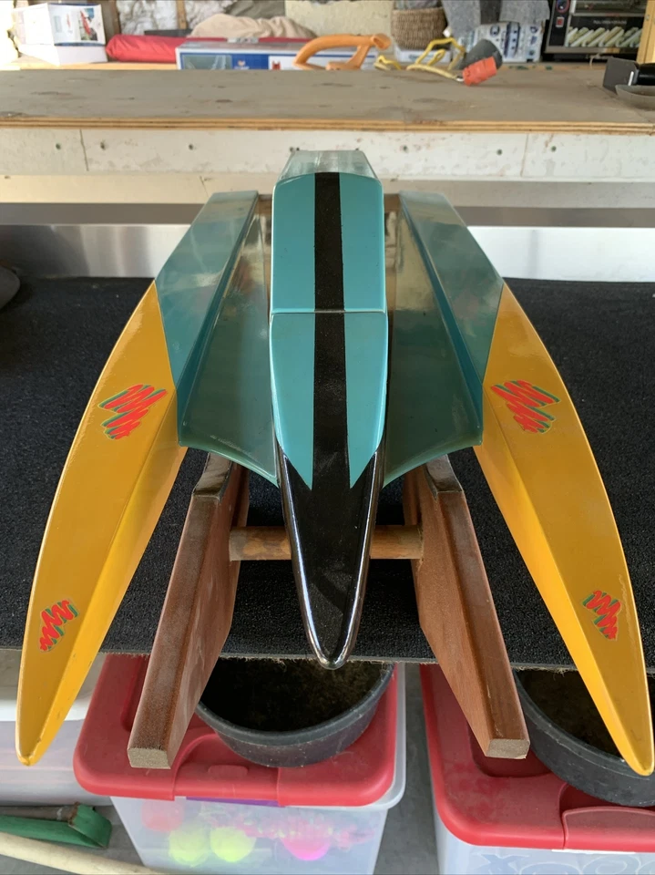 Rare Vintage 36” HYDRO BOAT RC Hand Built Wood Fiber Glass Hull, I/O Prather Dum - Image 2 of 4