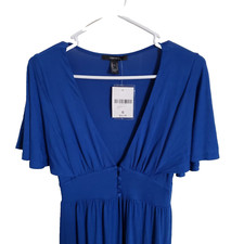 FOREVER 21 Maxi Dress (S) Blue Butterfly Sleeve Flowy Deep V Neck