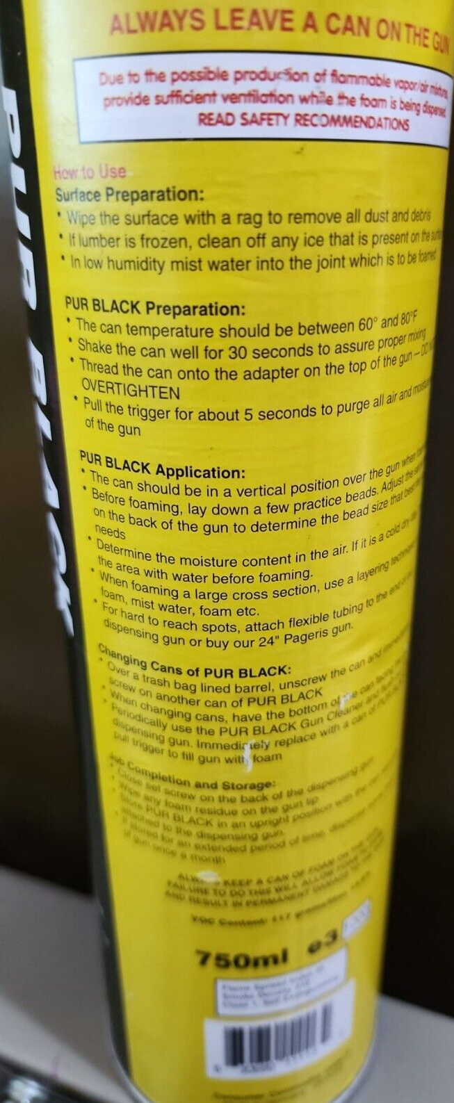 PUR BLACK GUN FOAM BF01 28.4 OZ. eBay