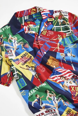 Polo Ralph Lauren Mens Chariot Of Fire Olympic Stadium Graphic Button Down SZ L