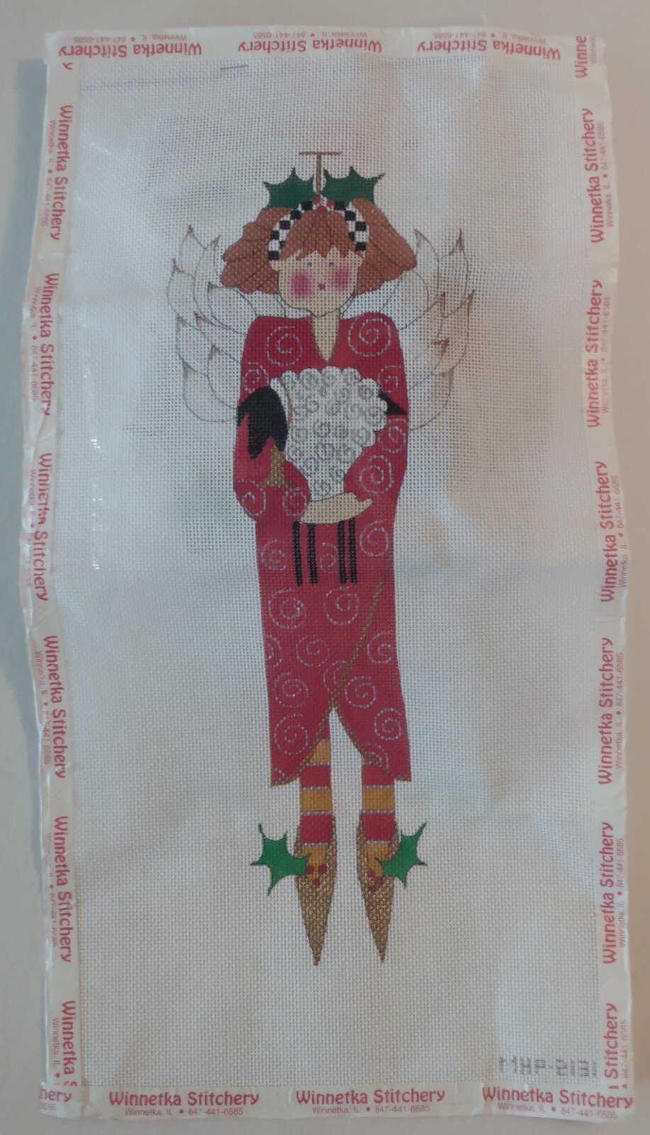 Angel Lamb Sheep Mistletoe Needlepoint Hand Painted Canvas KIT