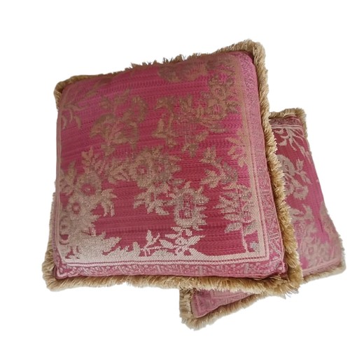 2 Throw Pillow LOT 17" Square Red Gold Print Fringed 2 Sided Accent Home Decor - Picture 18 of 21