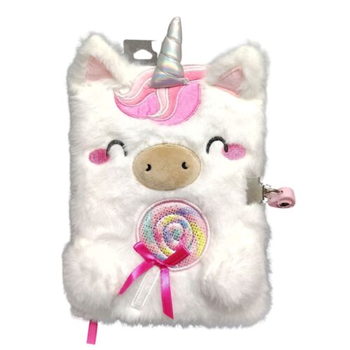 Claire's Kids Furry Unicorn Locking Diary Journal Notebook With Keys - Picture 2 of 6