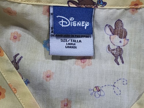 Disney Scrub Top Sz Large L Yellow Nurse Shirt Medical Bambi Themed Deer Floral - Picture 2 of 8