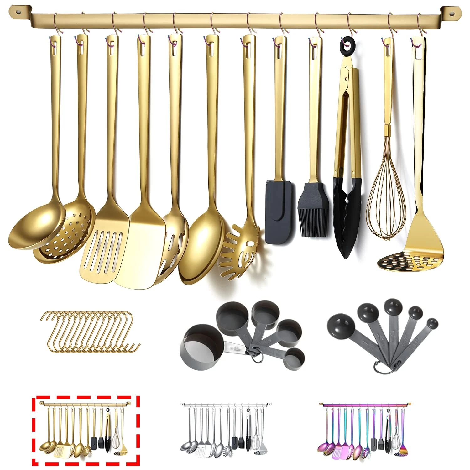 Gold Cooking Utensils Set, Stainless Steel 37 Pieces Kitchen Utensils Set wit...