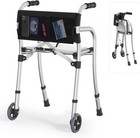 Lightweight Folding Walker for Seniors with Seat, 5" Wheels, Height Adjustable