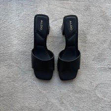 Aldo US Tisha Matte Black Block Mule Heels Size 6 EU 39