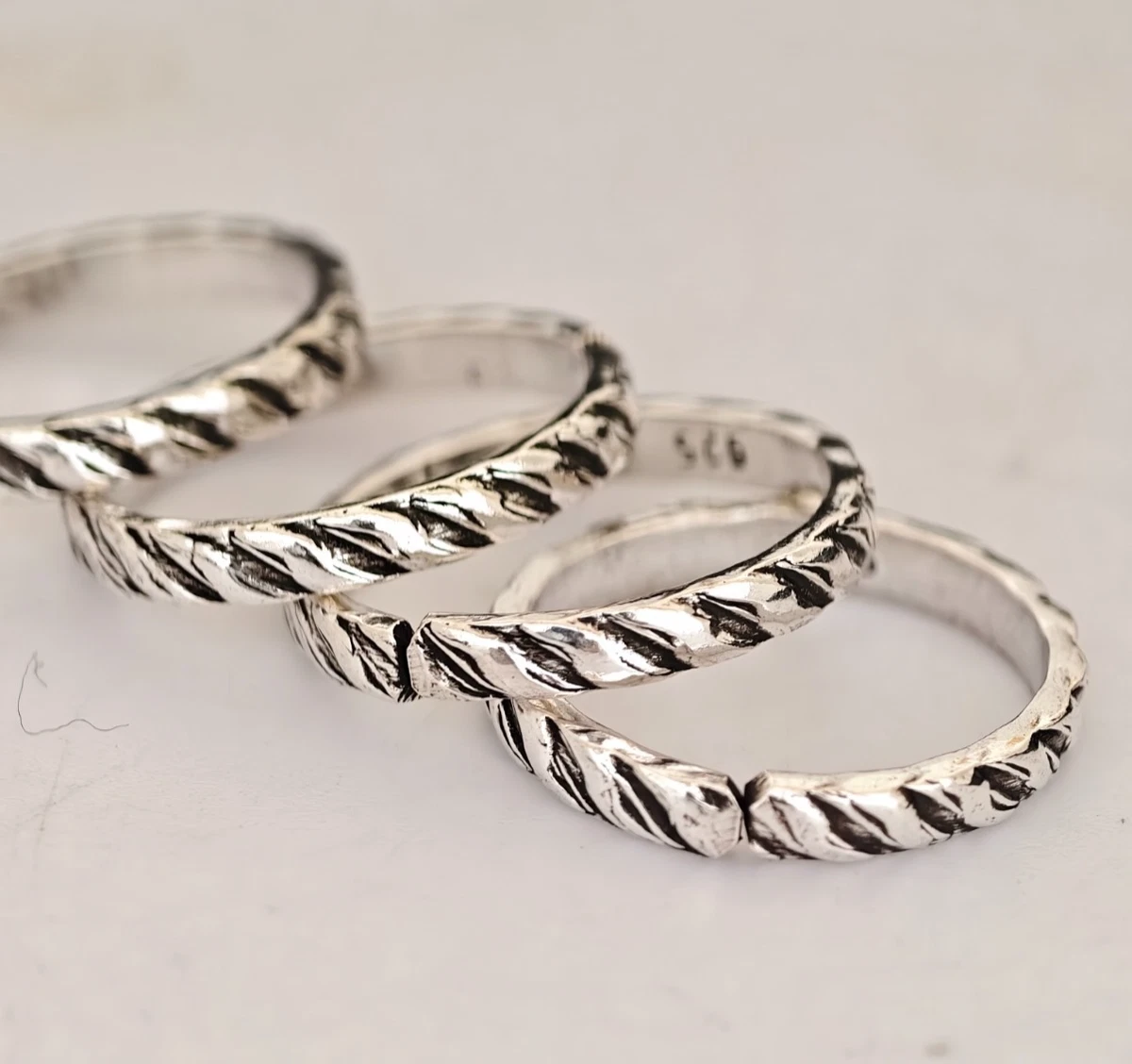 925 Sterling Silber Vintage Twist Zehenring oxidiert verstellbar geflochten B...