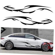 2Pcs 82"' Wave Flame Graphics Stickers Car Body Side Decals Racing Black