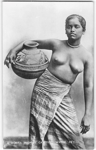 RPPC Rodiya Woman Carrying Water CEYLON Nude Topless Vintage Photo Sri Lanka - Picture 1 of 2