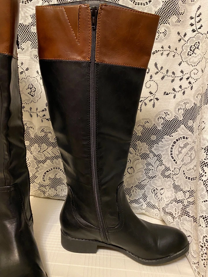 Женские сапоги Bass Ariel размер 8 черные и коричневые двухцветные классический стиль езды - Изображение 2 из 4