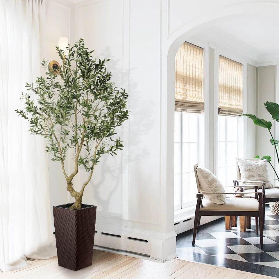 Искусственное оливковое дерево 7 футов - оливковые деревья искусственные комнатные с коричневым высоким и большим... - Изображение 4 из 4