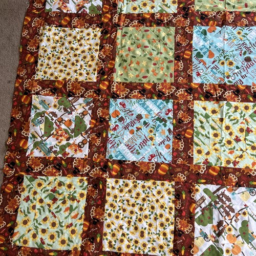 Handmade Machine Sewn Quilt Top Fall Harvest Autumn Pumpkins Unfinished 55”x 70” - Picture 7 of 11