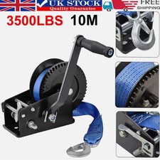 Heavy Duty 3500LBS Hand Winch 2 Gear 10M Polyester Strap ATV Boat Marine Trailer