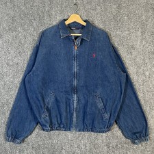 Vintage Polo Ralph Lauren Dark Wash Denim Harrington Full Zip Collared Jacket L