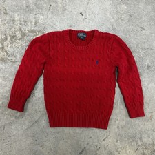 Polo Ralph Lauren Cable Knit Sweater Youth 6 Red Crew Neck Long Sleeve Preppy