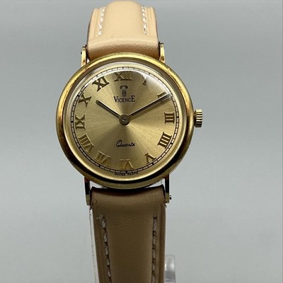 Vicence Womens Watch 26mm 14K Gold 585 Milor Italy Beige Leather New Battery