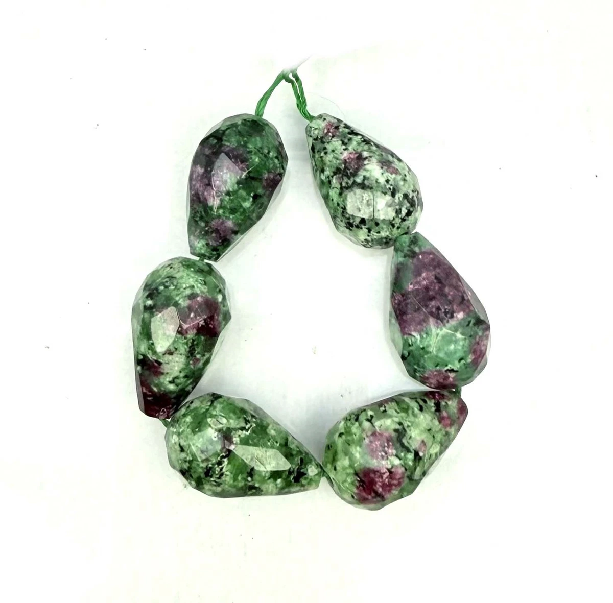 6 Natural Ruby Zoisite Faceted Teardrop Focal Beads 25x15mm