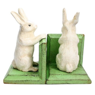 HomArt Bunny Bookends Cast Iron White 3-inch set of 2 Standard Functional