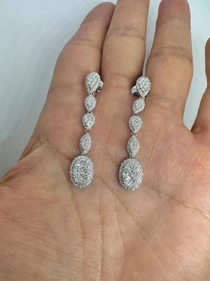 Women's 2Ct Round Cut Moissanite Dangling Drop Earrings 14K White Gold Plated
