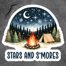Camping sticker vinyl decal stars and smores tent fire outdoor night adventure