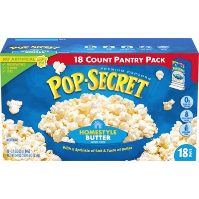 Pop Secret Popcorn, Homestyle Butter Microwave Popcorn, 3 Ounce Pack of 18