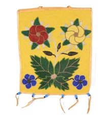 Plateau Pictorial Beaded Flat Bag   ca. 1970's  Size 13" H x 11" W  Hand Crafted