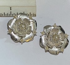Bluette Made In France Vintage Flower Shoe Clips Silver French Clip On Sparkly