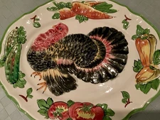 Vin HUGE Hand painted Turkey Thanksgiving Platter ITALY Wall Hanger 20” X 16” NR