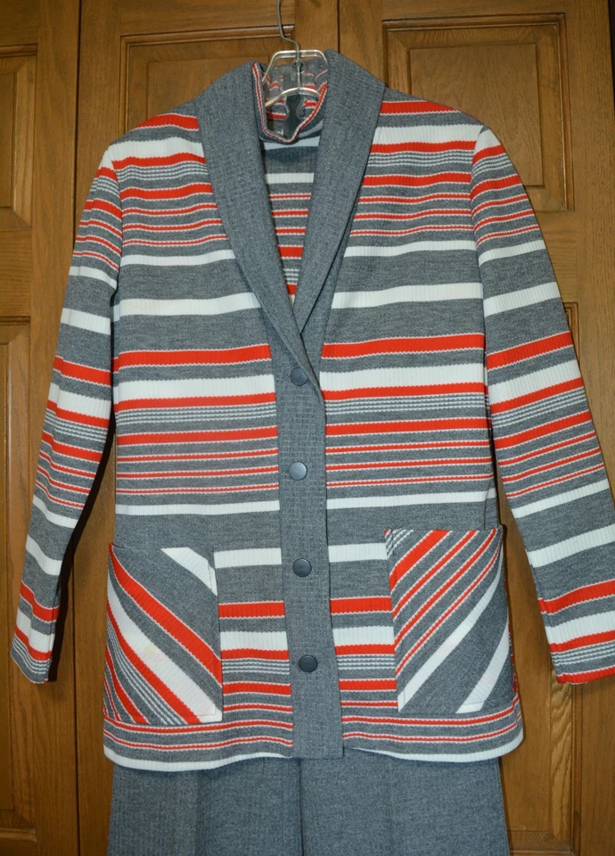 VTG Women's 3-pc. GO-GO Outfit MOD 60s Pilazzo Pants M/L Striped Gray Orange - Image 3 of 4