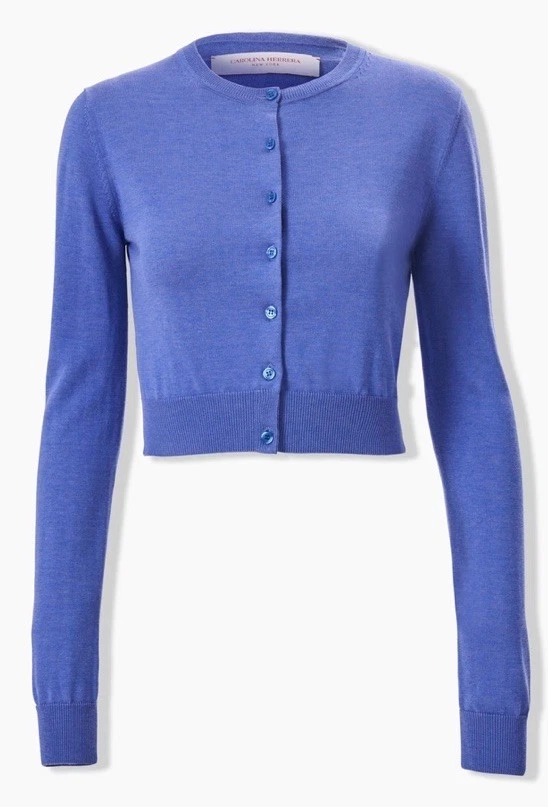 Cárdigan corto Carolina Herrera mezcla de seda en Delphinium para mujer talla M leer