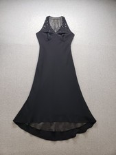 Sandra Darren Women Dress 10 Black Beaded Halter Handkerchief Hem Evening Wear