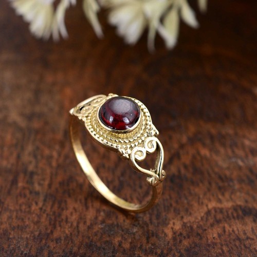 925 Sterling silver simple Bohemian Garnet Ring, Women's Gift,January Birthstone - Picture 2 of 4