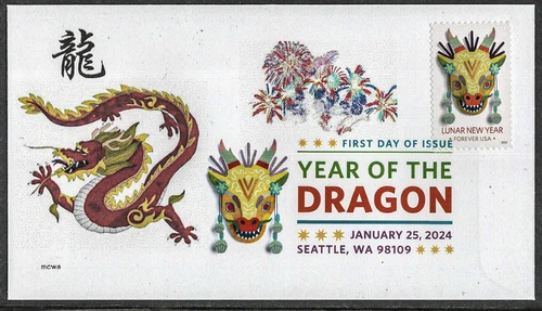 YEAR OF THE DRAGON * CHINESE LUNAR NEW YEAR * FIRST DAY COVER * SEATTLE, WA