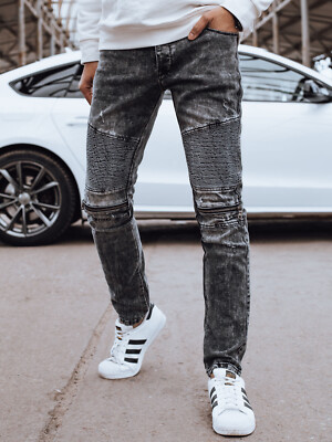 Jeanshose Herrenhose Blau Denim Gerades Bein Abreib Casual Herren