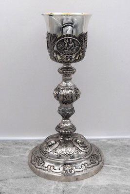 + Beautiful Antique French Silver Baroque Chalice + All Hand Embossed + (B12)