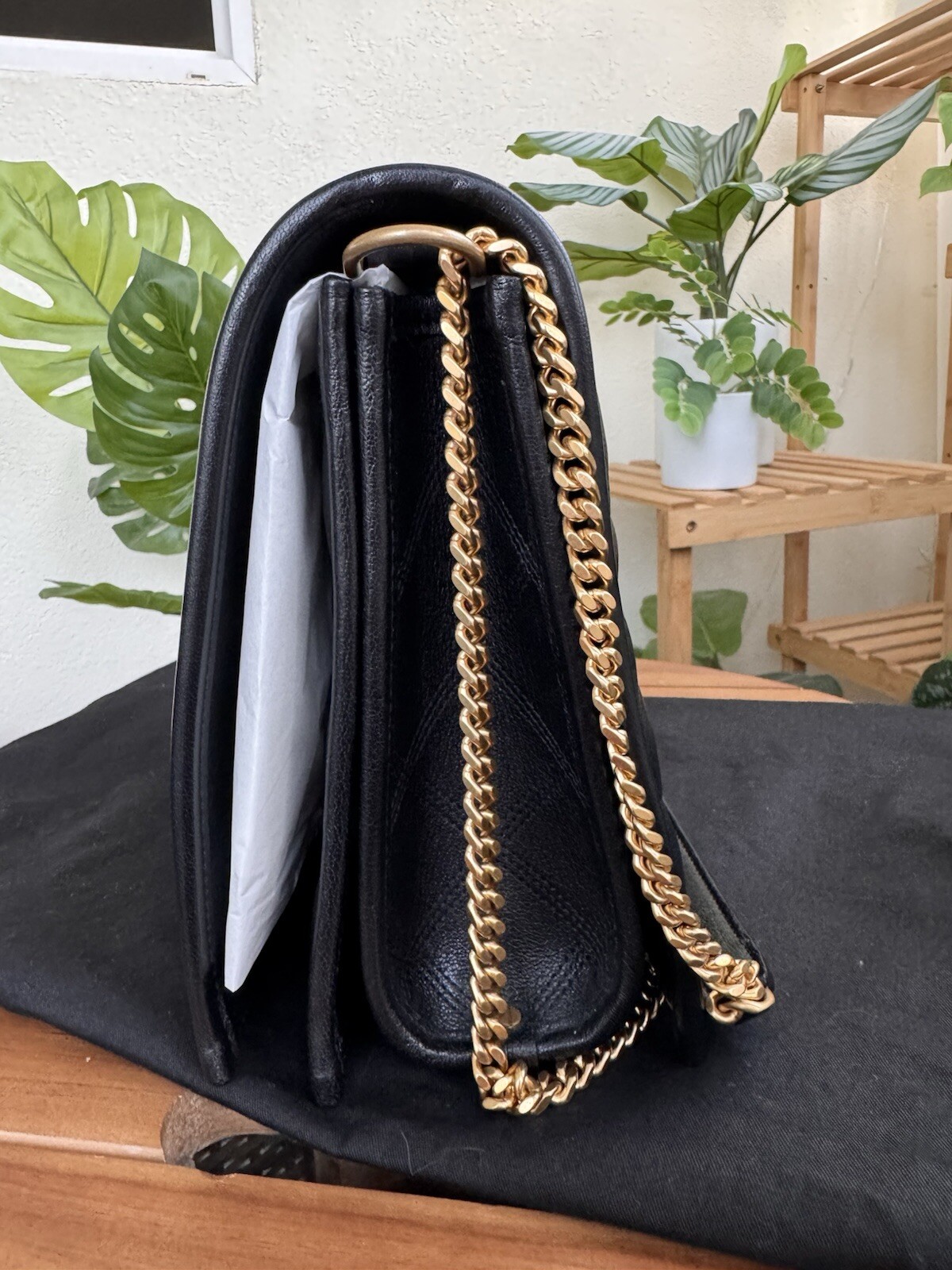 NUOVA BORSA A TRACOLLA TRAPUNTATA MEDIA SAINT LAURENT BECKY $3250 PELLE DI AGNELLO NERA
