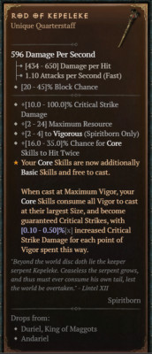DIABLO 4 NEW SEASON       Unique Items                       Rod of Kepeleke